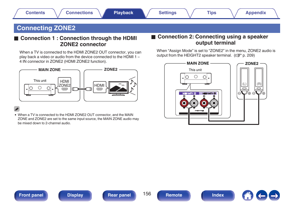 Connecting zone2, P. 156) | Marantz CINEMA 50 9.4-Channel Network A/V Receiver (Black) User Manual | Page 156 / 326