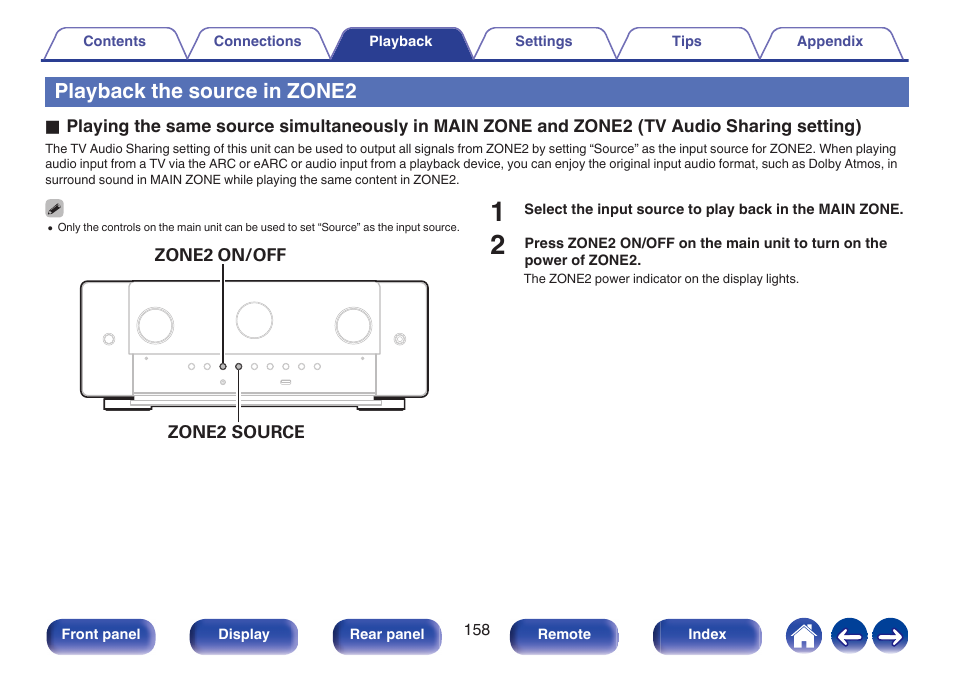 Playback the source in zone2, P. 158), This selects the input source for zone2 | Marantz CINEMA 50 9.4-Channel Network A/V Receiver (Black) User Manual | Page 158 / 326