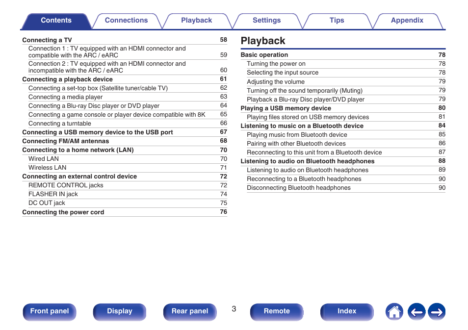 Playback | Marantz CINEMA 50 9.4-Channel Network A/V Receiver (Black) User Manual | Page 3 / 326