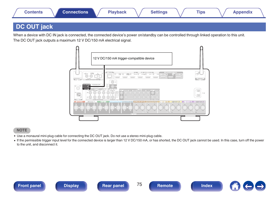 Dc out jack, P. 75) | Marantz CINEMA 50 9.4-Channel Network A/V Receiver (Black) User Manual | Page 75 / 326