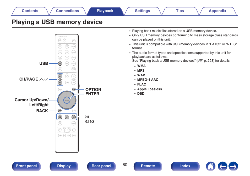 Playing a usb memory device, P. 80), Pk j | Marantz CINEMA 50 9.4-Channel Network A/V Receiver (Black) User Manual | Page 80 / 326