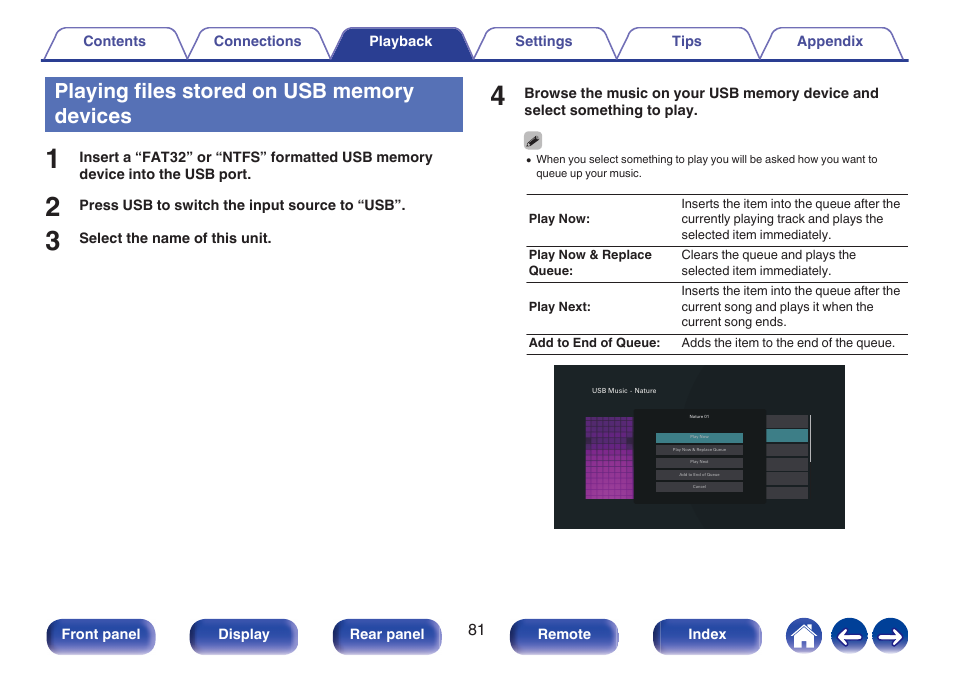 Playing files stored on usb memory devices | Marantz CINEMA 50 9.4-Channel Network A/V Receiver (Black) User Manual | Page 81 / 326