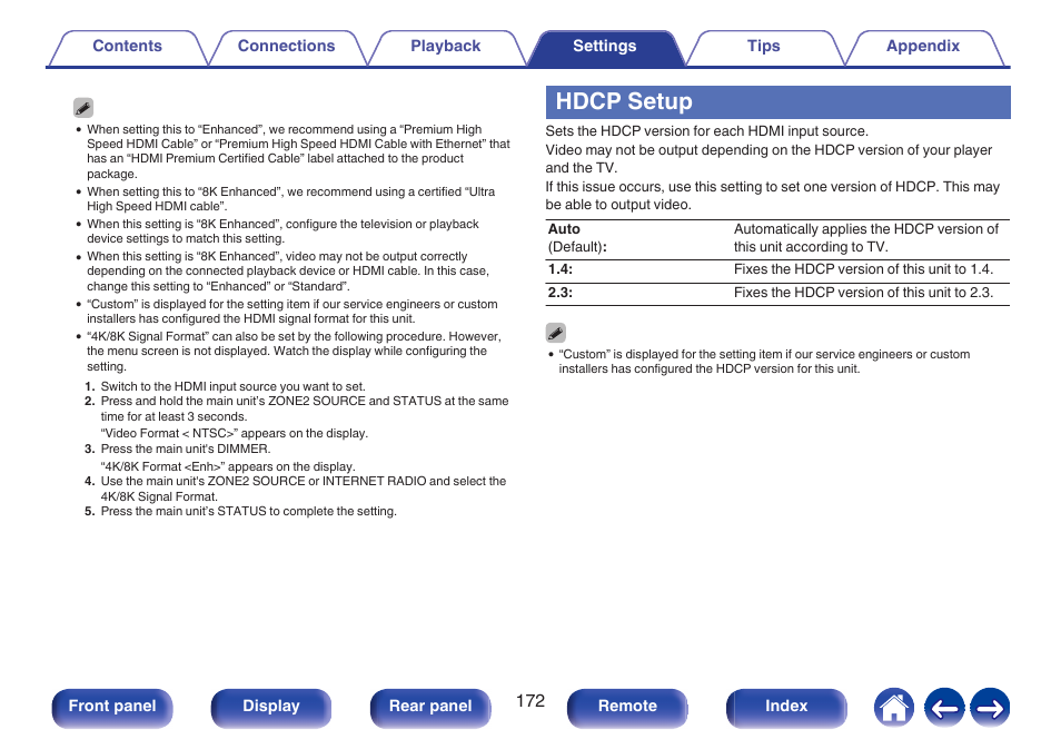 Hdcp setup | Marantz CINEMA 70s 7.2-Channel Network A/V Receiver User Manual | Page 172 / 284