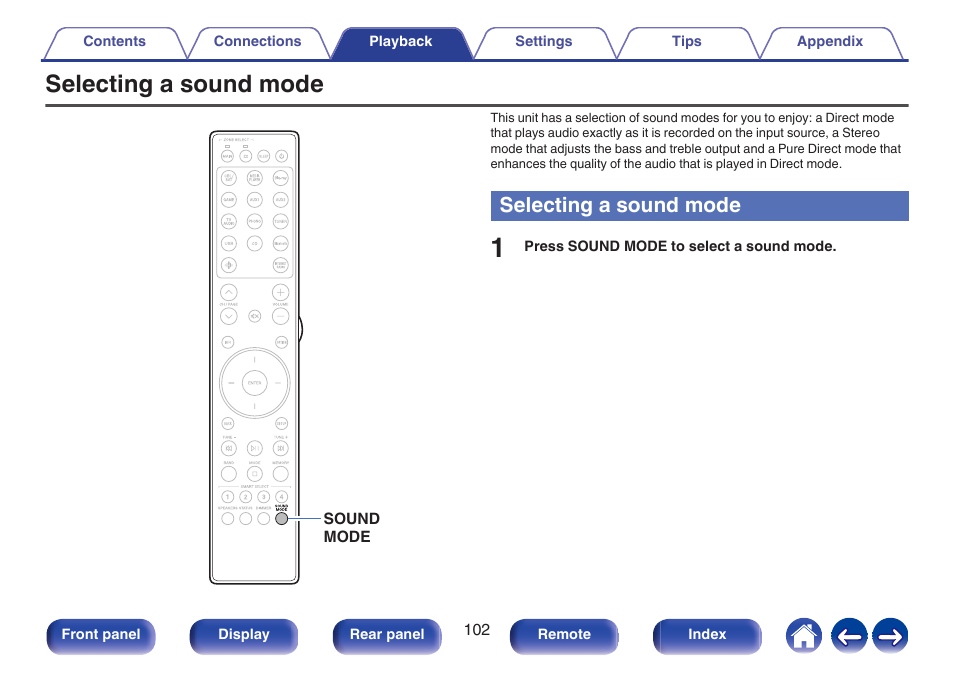 Selecting a sound mode, P. 102) | Marantz Stereo 70S 2.1-Channel Network A/V Receiver User Manual | Page 102 / 218