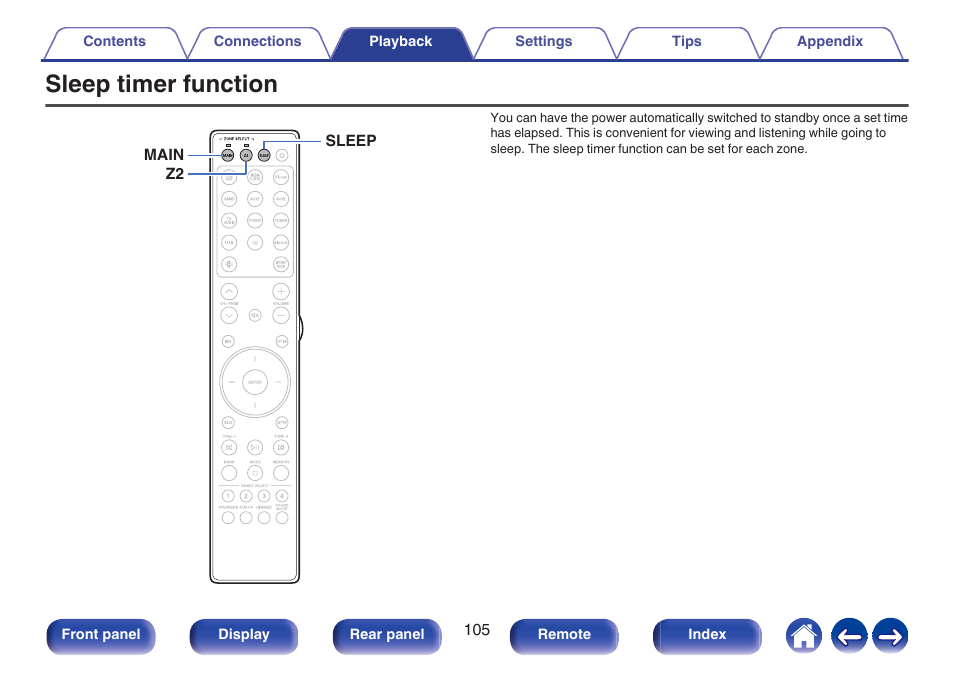 Sleep timer function, This lights when the sleep mode is selected, P. 105) | Marantz Stereo 70S 2.1-Channel Network A/V Receiver User Manual | Page 105 / 218