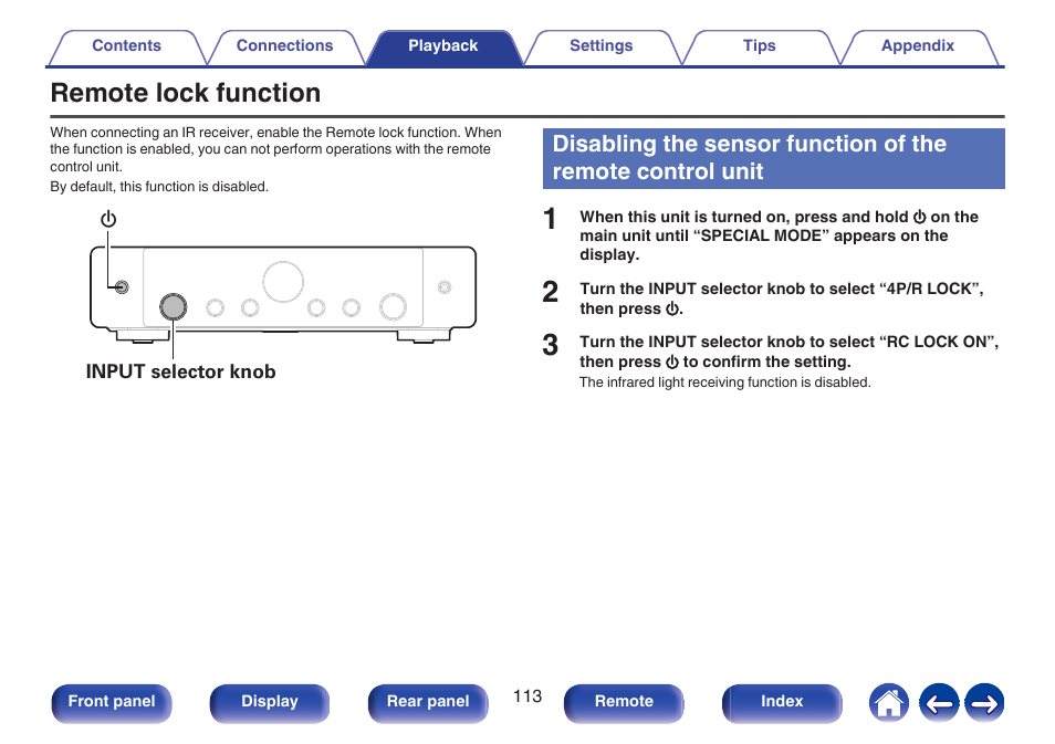 Remote lock function, P. 113) | Marantz Stereo 70S 2.1-Channel Network A/V Receiver User Manual | Page 113 / 218