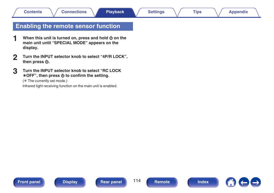 Enabling the remote sensor function | Marantz Stereo 70S 2.1-Channel Network A/V Receiver User Manual | Page 114 / 218