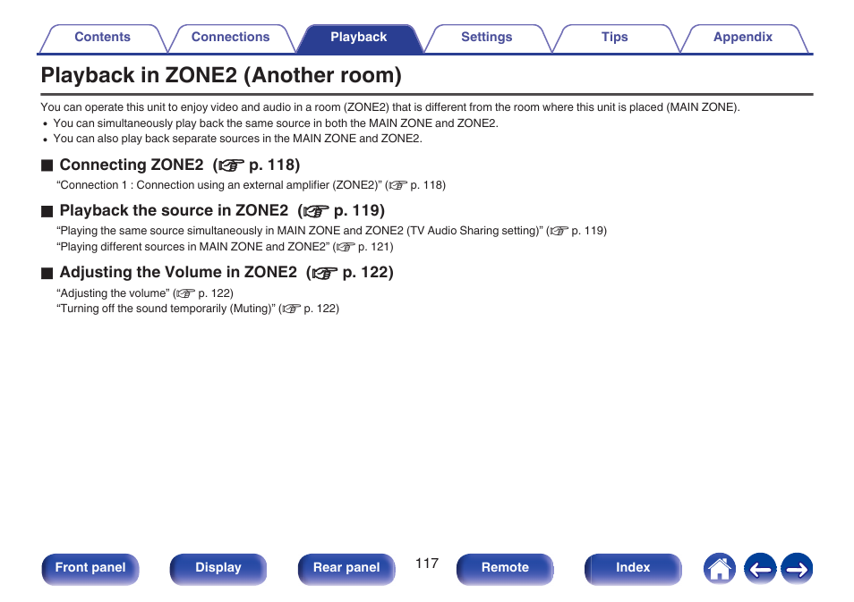 Playback in zone2 (another room) | Marantz Stereo 70S 2.1-Channel Network A/V Receiver User Manual | Page 117 / 218