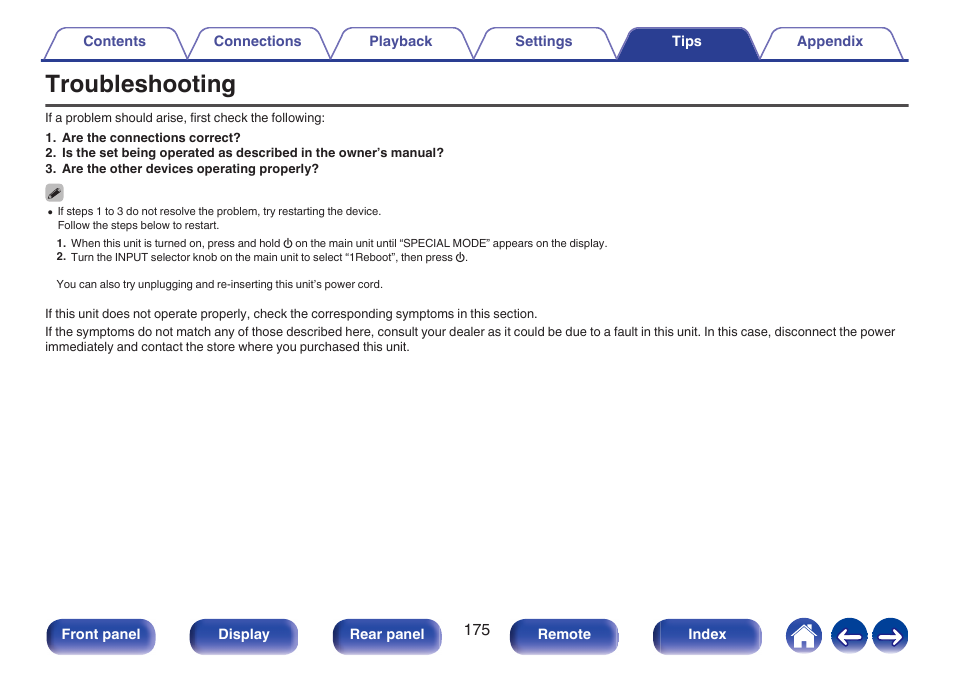 Troubleshooting | Marantz Stereo 70S 2.1-Channel Network A/V Receiver User Manual | Page 175 / 218