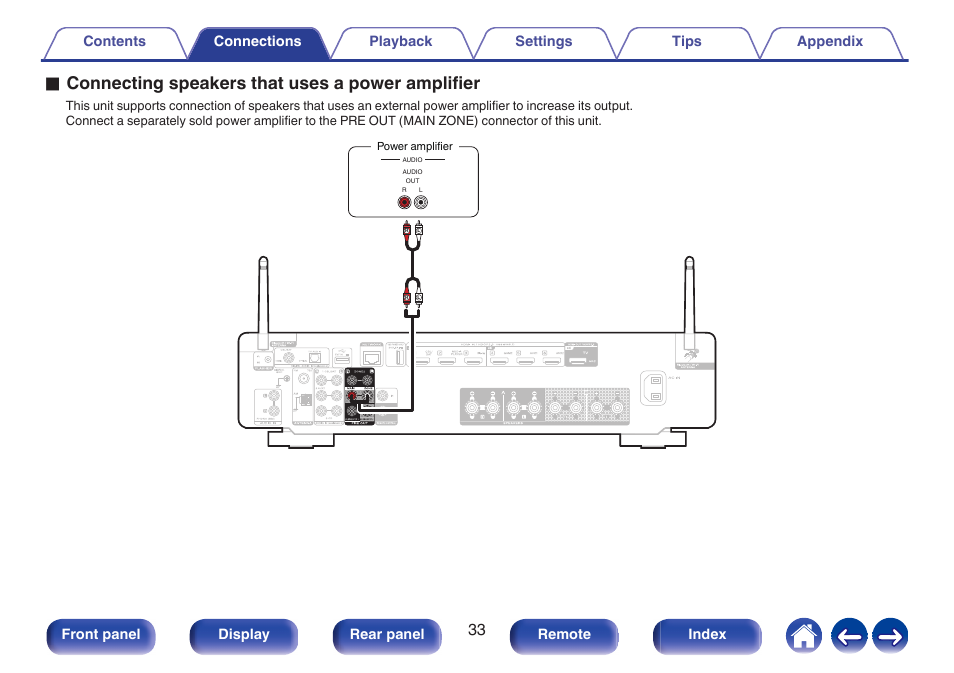 Connecting speakers that uses a power amplifier, P. 33), Oconnecting speakers that uses a power amplifier | Marantz Stereo 70S 2.1-Channel Network A/V Receiver User Manual | Page 33 / 218