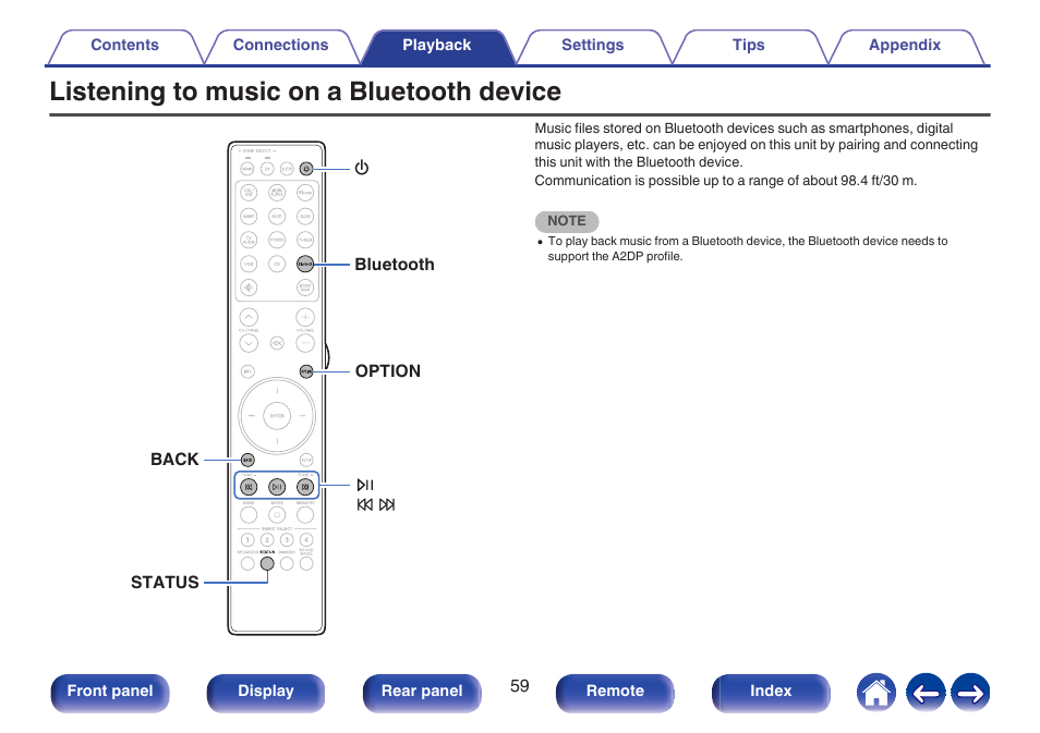 Listening to music on a bluetooth device, Easily, P. 59) | Marantz Stereo 70S 2.1-Channel Network A/V Receiver User Manual | Page 59 / 218