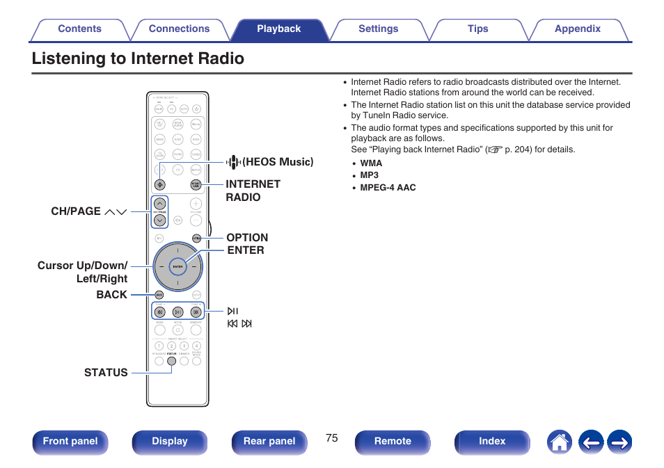 Listening to internet radio | Marantz Stereo 70S 2.1-Channel Network A/V Receiver User Manual | Page 75 / 218