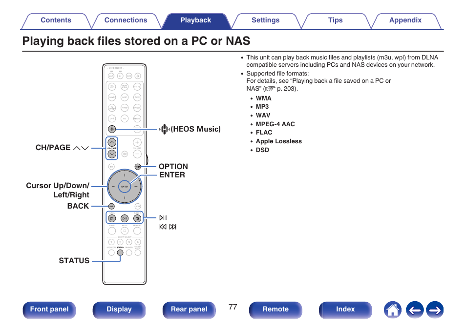 Playing back files stored on a pc or nas, Pk j | Marantz Stereo 70S 2.1-Channel Network A/V Receiver User Manual | Page 77 / 218