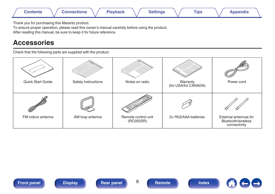 Accessories | Marantz Stereo 70S 2.1-Channel Network A/V Receiver User Manual | Page 8 / 218