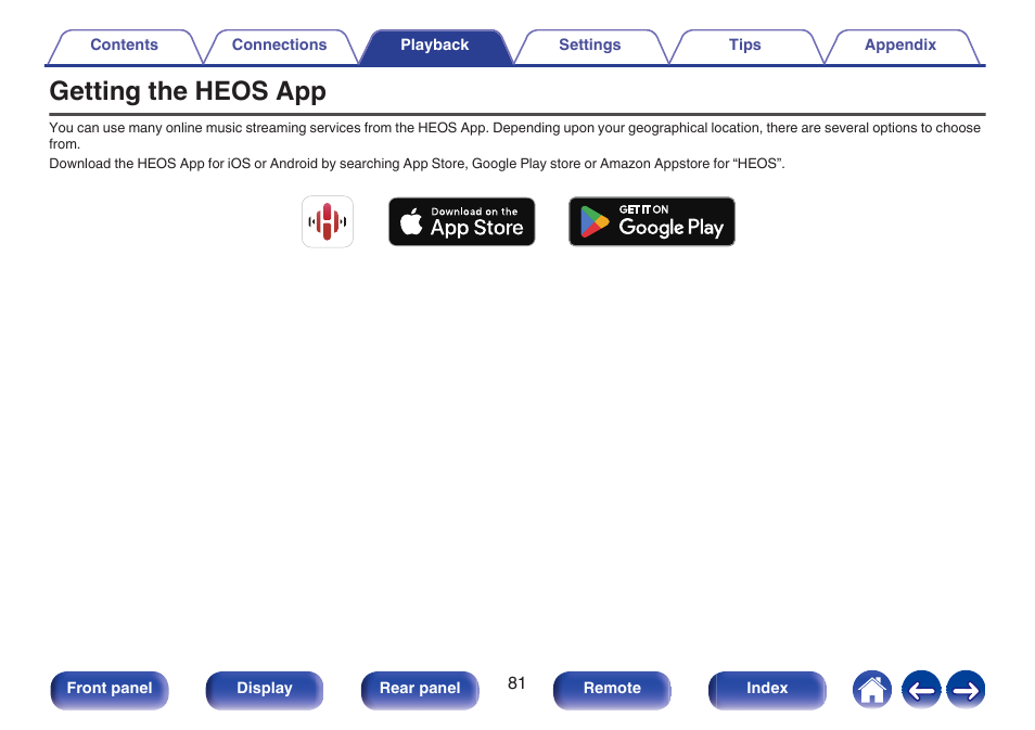 Getting the heos app | Marantz Stereo 70S 2.1-Channel Network A/V Receiver User Manual | Page 81 / 218