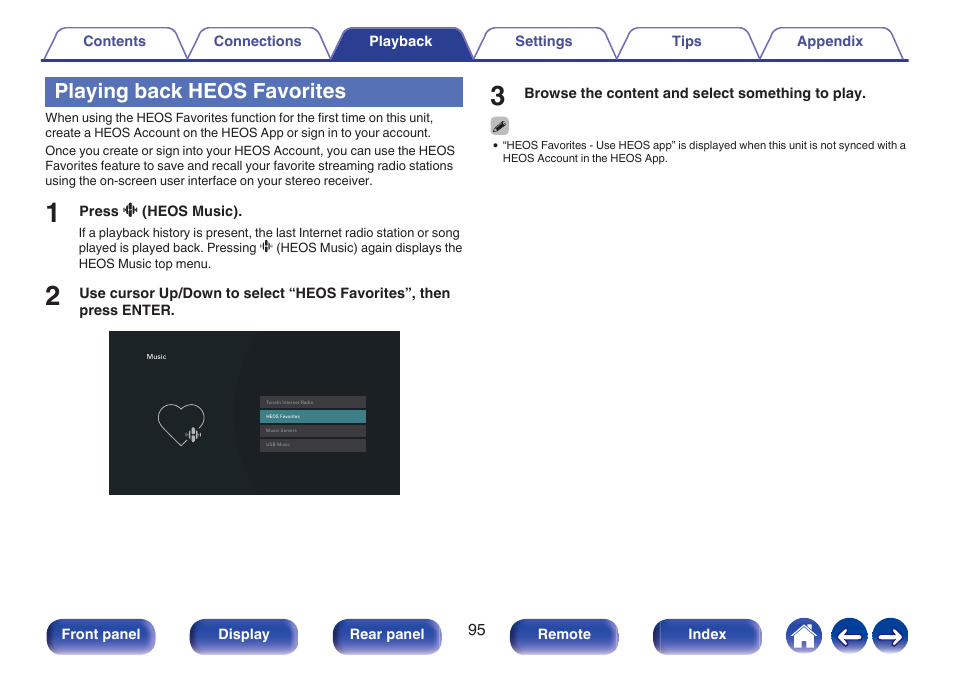 Playing back heos favorites | Marantz Stereo 70S 2.1-Channel Network A/V Receiver User Manual | Page 95 / 218