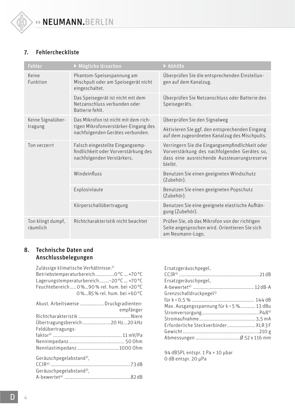 Neumann TLM 102 W Large-DiaphrCardioid Condenser Microphone with Shockmount (Limited Edition White) User Manual | Page 4 / 12