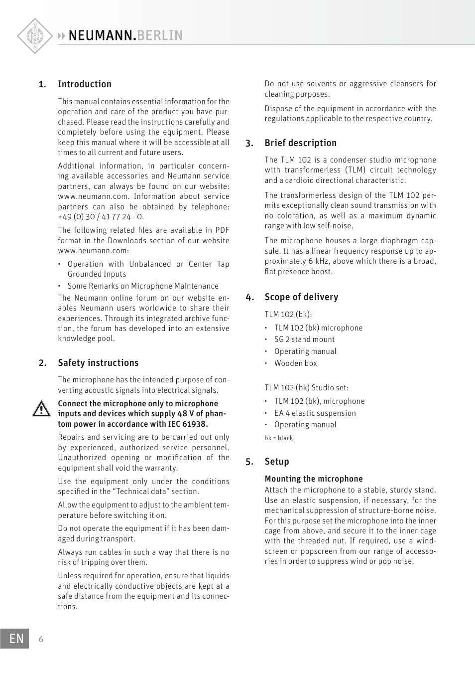 Neumann TLM 102 W Large-DiaphrCardioid Condenser Microphone with Shockmount (Limited Edition White) User Manual | Page 6 / 12