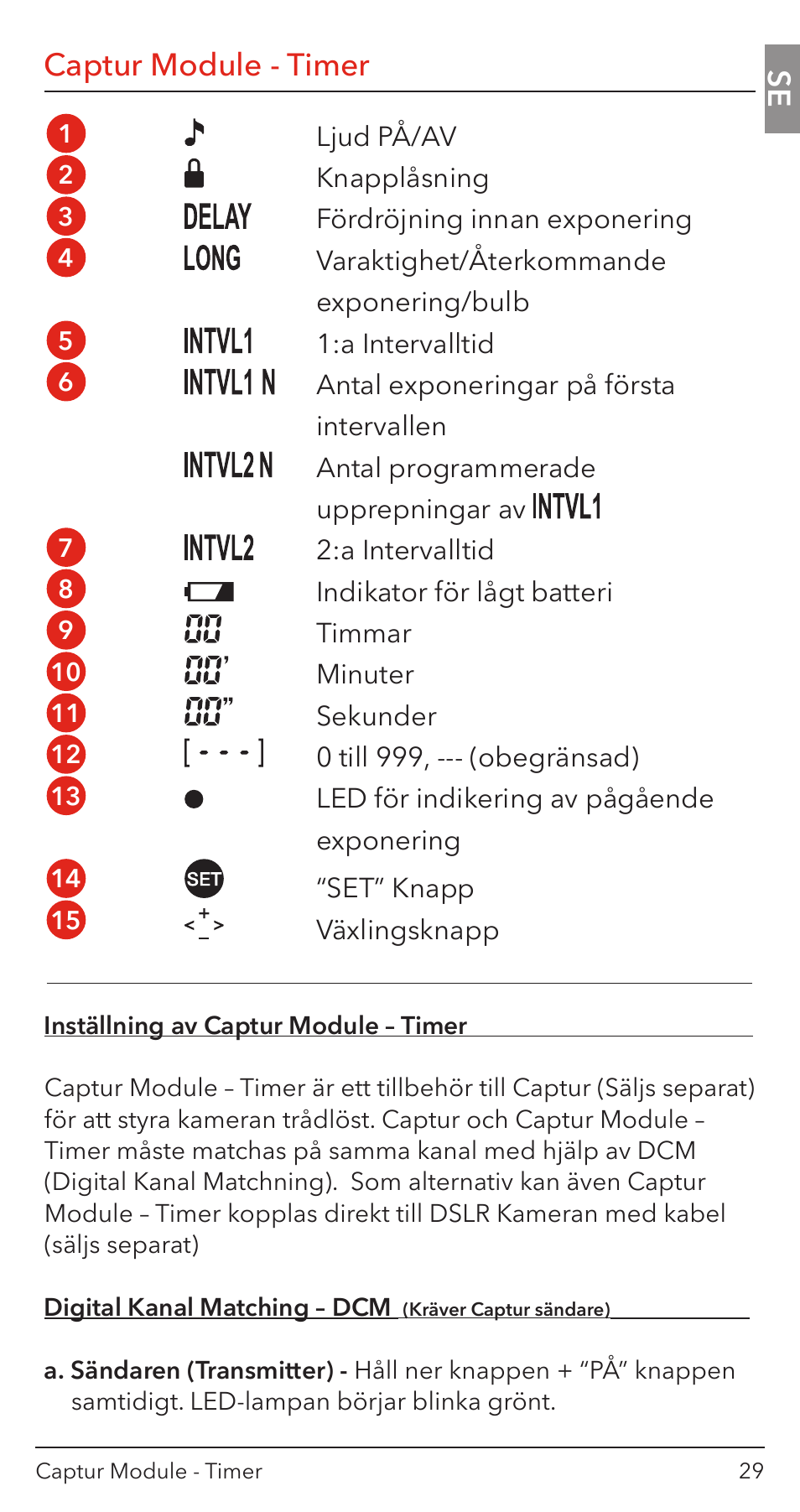 Swedish, Captur module - timer | Hahnel Captur Timer Module User Manual | Page 31 / 41