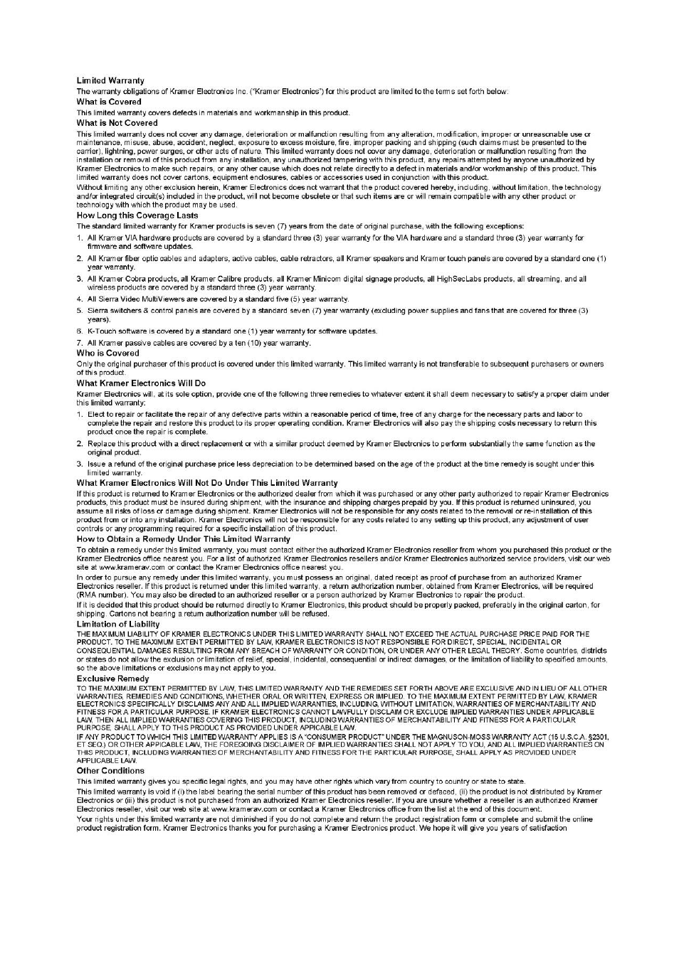 Kramer 4 x 4 Seamless AV Matrix Switcher/Multi-Scaler User Manual | Page 116 / 117