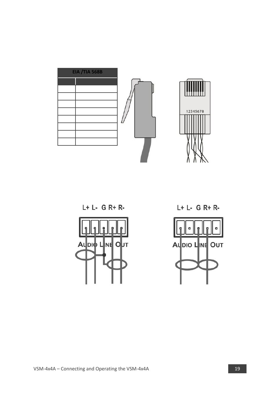 5 wiring the rj-45 connectors, 6 connecting the balanced stereo audio line output, Wiring the rj-45 connectors | Connecting the balanced stereo audio line output, Figure 11: tp pinout, N 5.6 | Kramer 4 x 4 Seamless AV Matrix Switcher/Multi-Scaler User Manual | Page 26 / 117