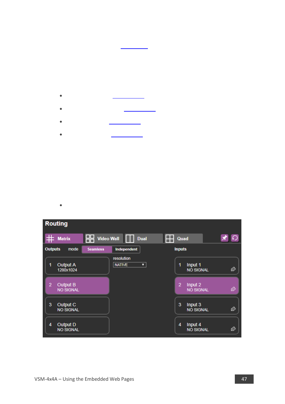 1 matrix operation mode | Kramer 4 x 4 Seamless AV Matrix Switcher/Multi-Scaler User Manual | Page 54 / 117