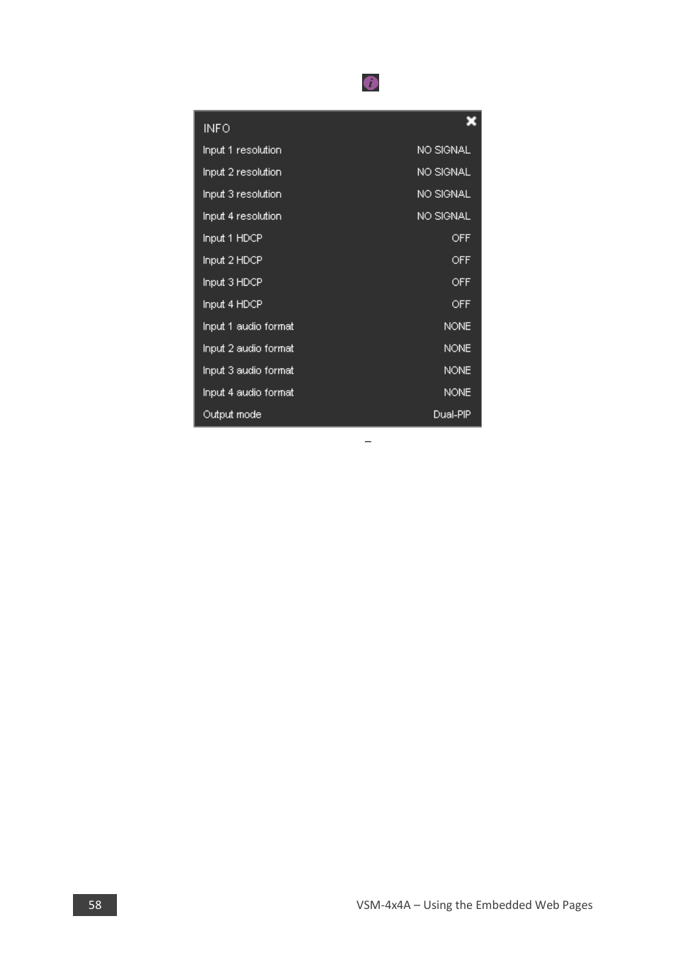 Information window | Kramer 4 x 4 Seamless AV Matrix Switcher/Multi-Scaler User Manual | Page 65 / 117