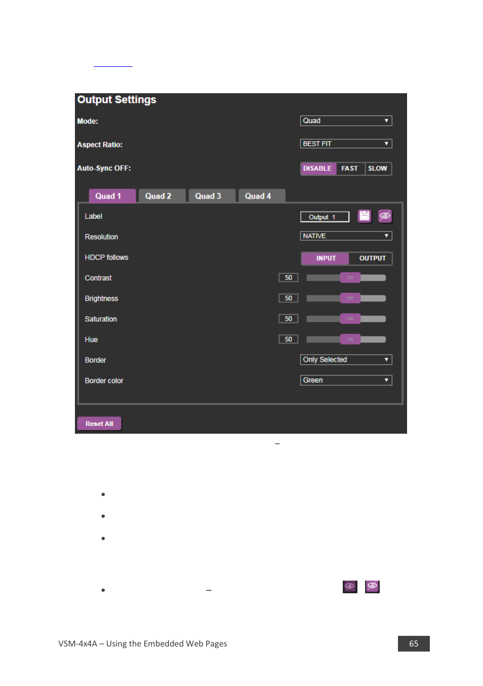 Quad mode | Kramer 4 x 4 Seamless AV Matrix Switcher/Multi-Scaler User Manual | Page 72 / 117