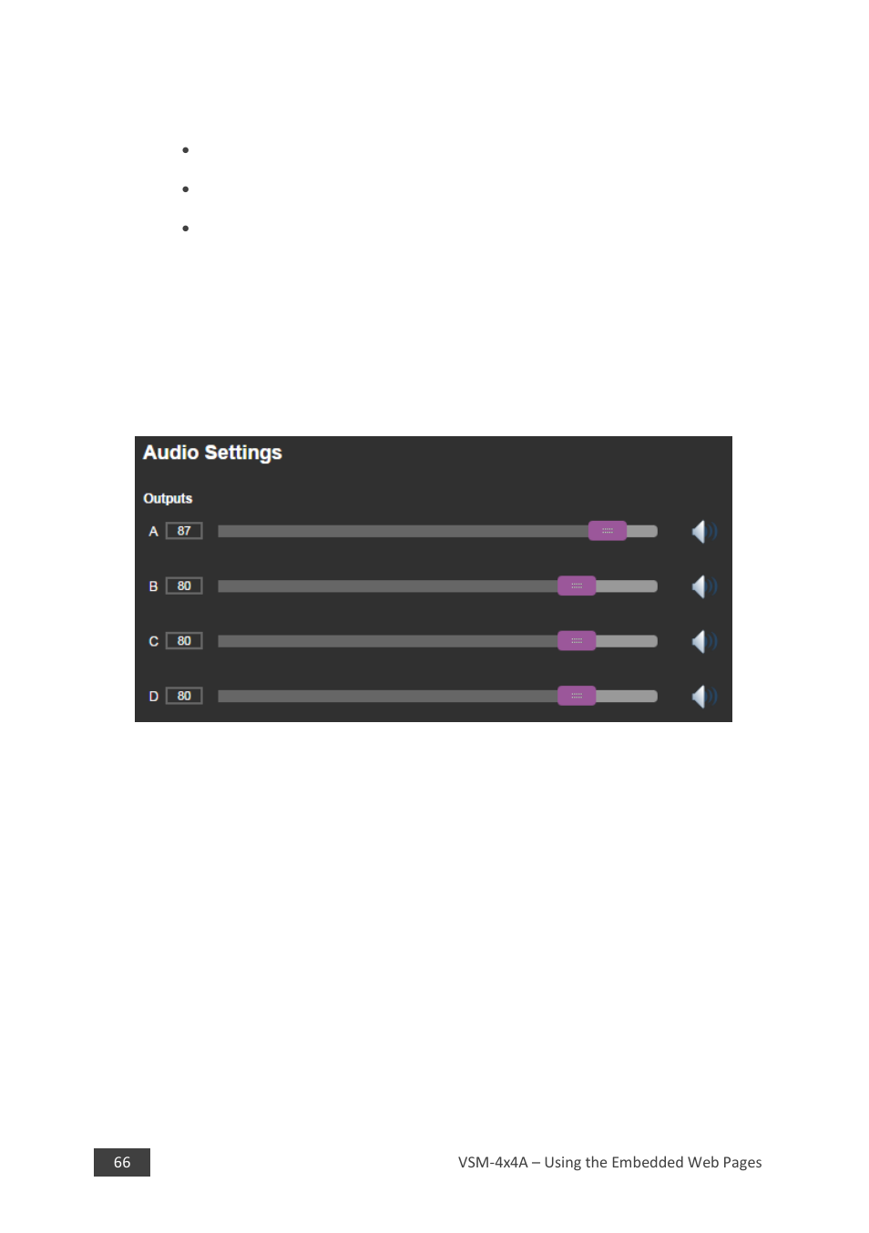 5 audio settings page | Kramer 4 x 4 Seamless AV Matrix Switcher/Multi-Scaler User Manual | Page 73 / 117