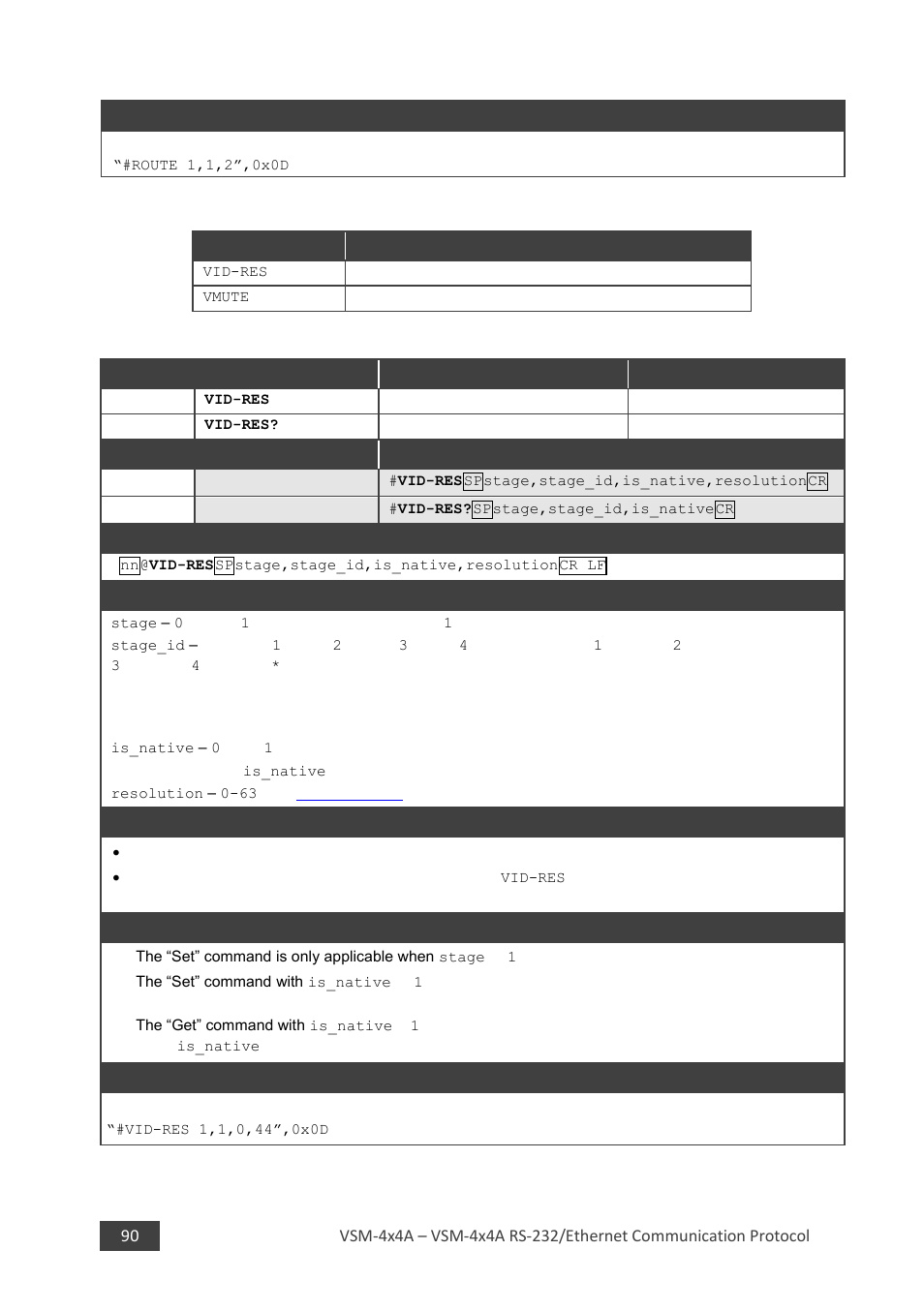 4 video commands, 1 vid-res, Ion 10.3.4 | Kramer 4 x 4 Seamless AV Matrix Switcher/Multi-Scaler User Manual | Page 97 / 117