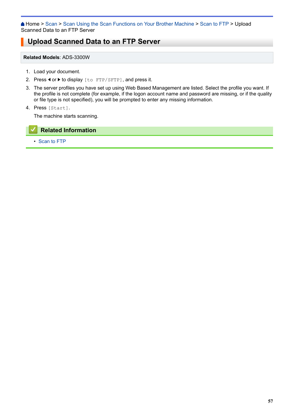 Upload scanned data to an ftp server | Brother ADS-3100 High-Speed Desktop Color Scanner for Home & Small Offices User Manual | Page 61 / 253