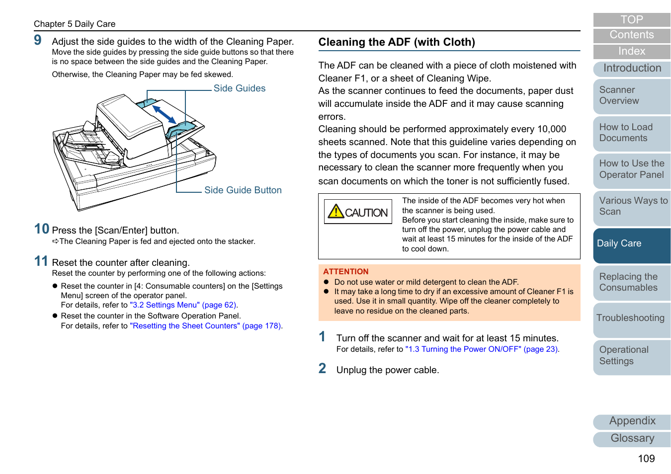 Cleaning the adf (with cloth) | Fujitsu Ricoh Fujitsu fi-7700 Document Scanner User Manual | Page 109 / 238