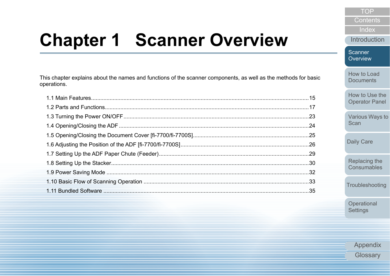 Chapter 1 scanner overview, Scanner overview | Fujitsu Ricoh Fujitsu fi-7700 Document Scanner User Manual | Page 14 / 238