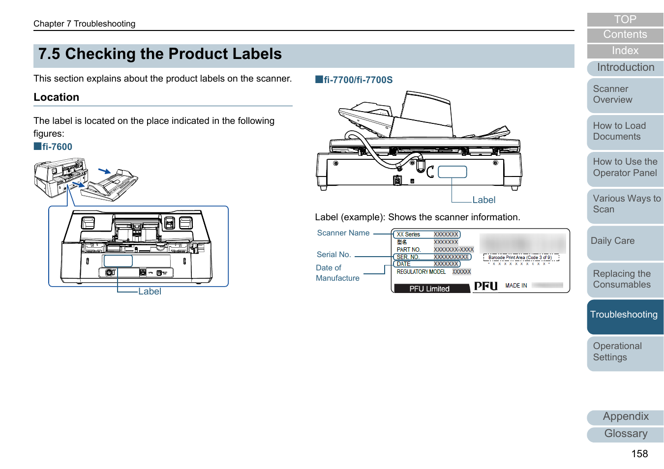 5 checking the product labels, Location, Checking the product labels | 5 checking the product | Fujitsu Ricoh Fujitsu fi-7700 Document Scanner User Manual | Page 158 / 238