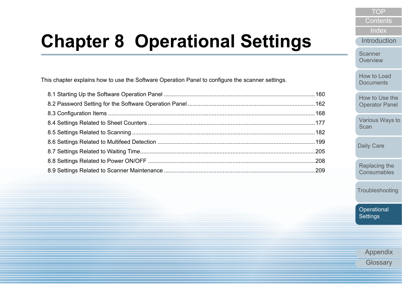 Chapter 8 operational settings, Operational settings | Fujitsu Ricoh Fujitsu fi-7700 Document Scanner User Manual | Page 159 / 238