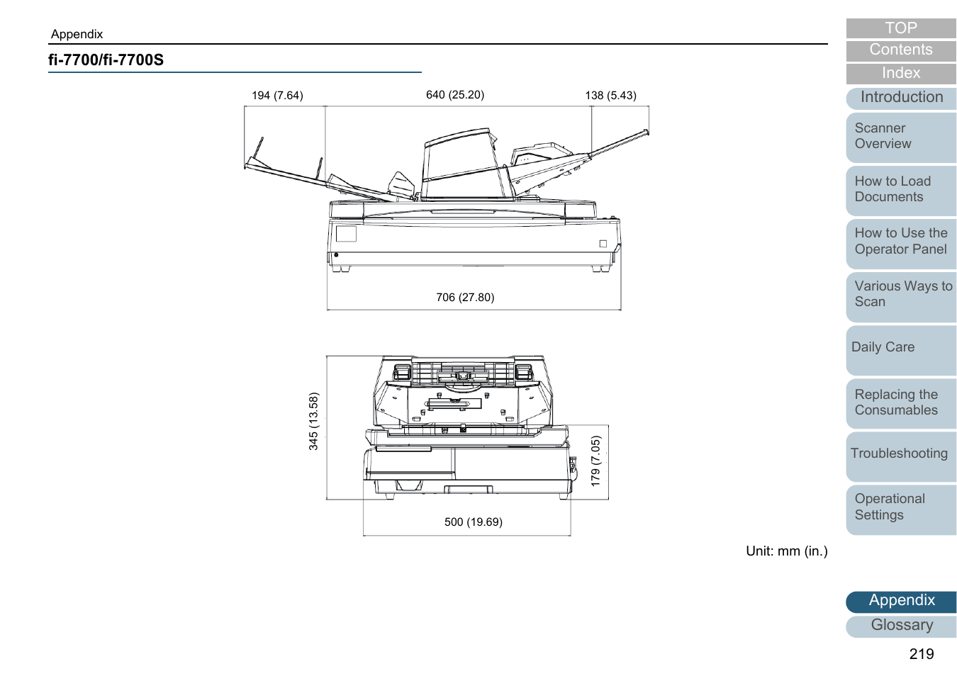 Fi-7700/fi-7700s, Appendix glossary introduction index contents | Fujitsu Ricoh Fujitsu fi-7700 Document Scanner User Manual | Page 219 / 238