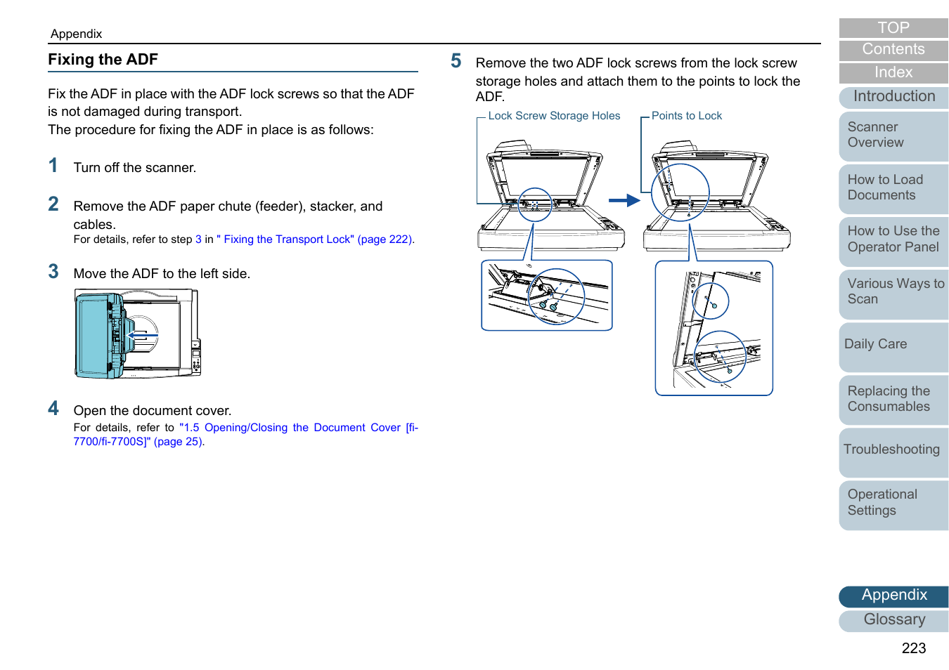 Fixing the adf | Fujitsu Ricoh Fujitsu fi-7700 Document Scanner User Manual | Page 223 / 238