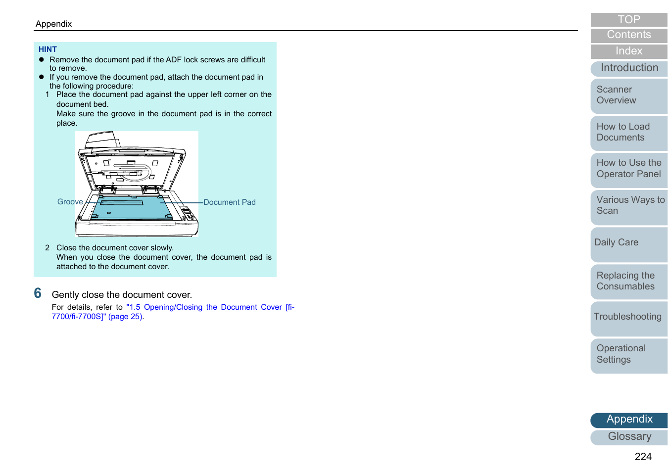 Appendix glossary introduction index contents | Fujitsu Ricoh Fujitsu fi-7700 Document Scanner User Manual | Page 224 / 238