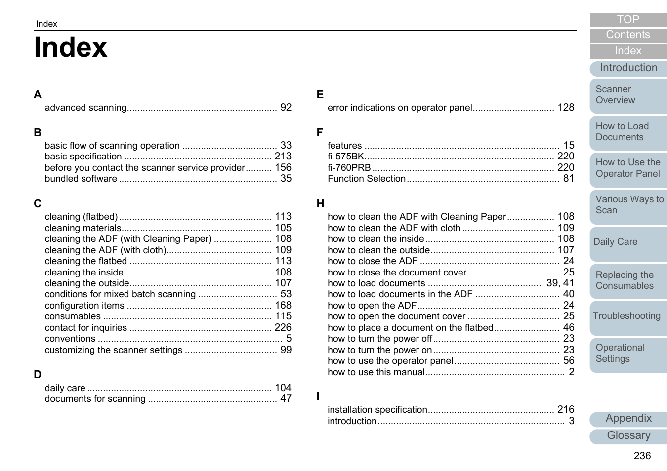 Index | Fujitsu Ricoh Fujitsu fi-7700 Document Scanner User Manual | Page 236 / 238