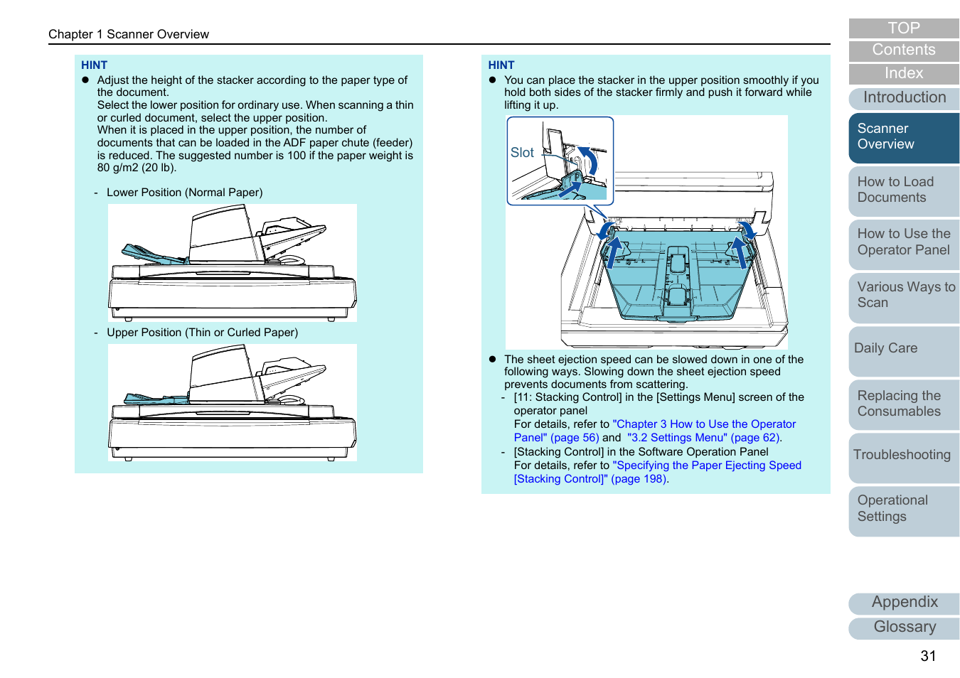 Appendix, Glossary introduction index contents top | Fujitsu Ricoh Fujitsu fi-7700 Document Scanner User Manual | Page 31 / 238