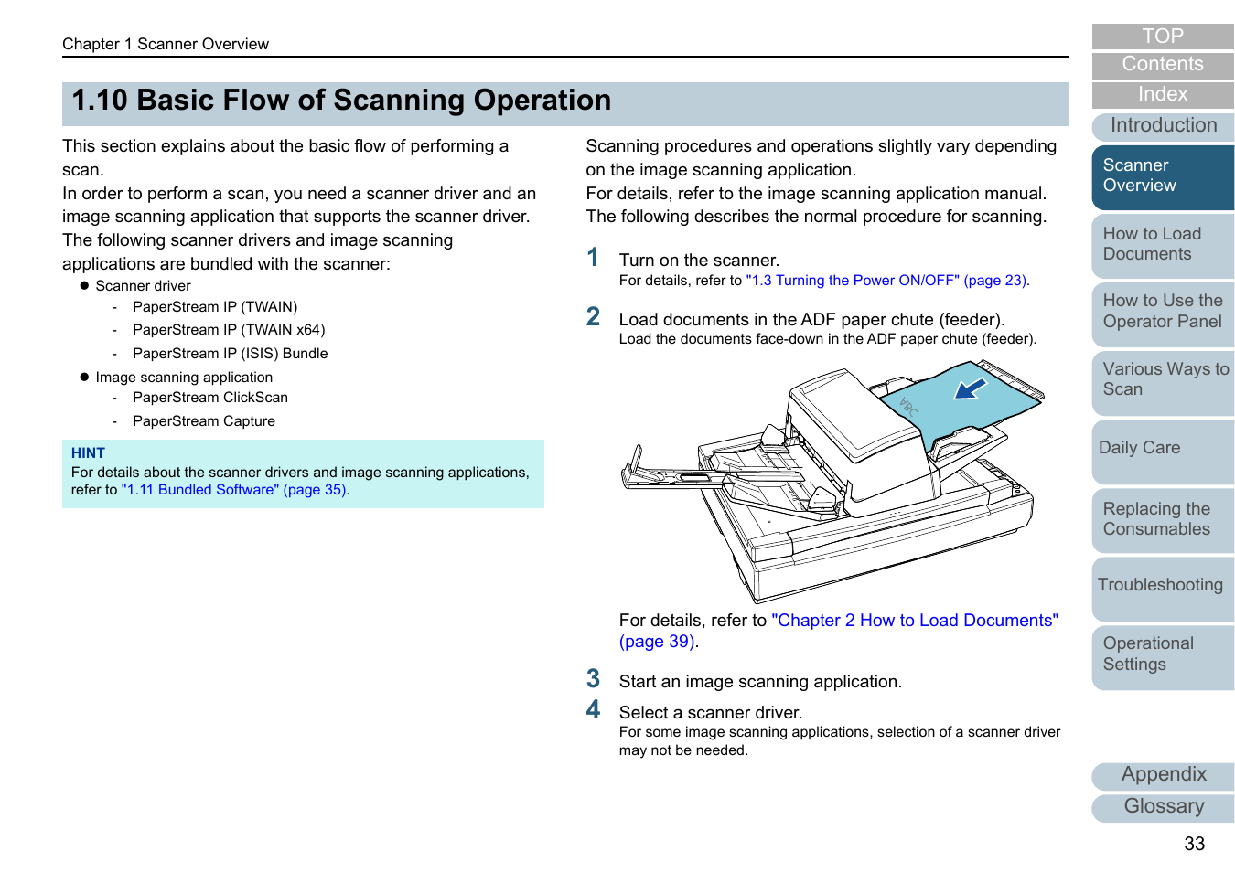 10 basic flow of scanning operation, Basic flow of scanning operation | Fujitsu Ricoh Fujitsu fi-7700 Document Scanner User Manual | Page 33 / 238
