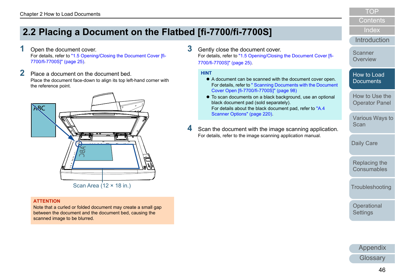 Index contents, Appendix glossary introduction top | Fujitsu Ricoh Fujitsu fi-7700 Document Scanner User Manual | Page 46 / 238