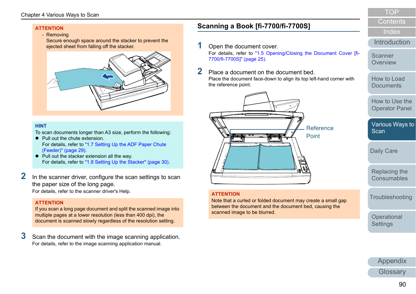 Scanning a book [fi-7700/fi-7700s, Appendix glossary introduction index contents top | Fujitsu Ricoh Fujitsu fi-7700 Document Scanner User Manual | Page 90 / 238
