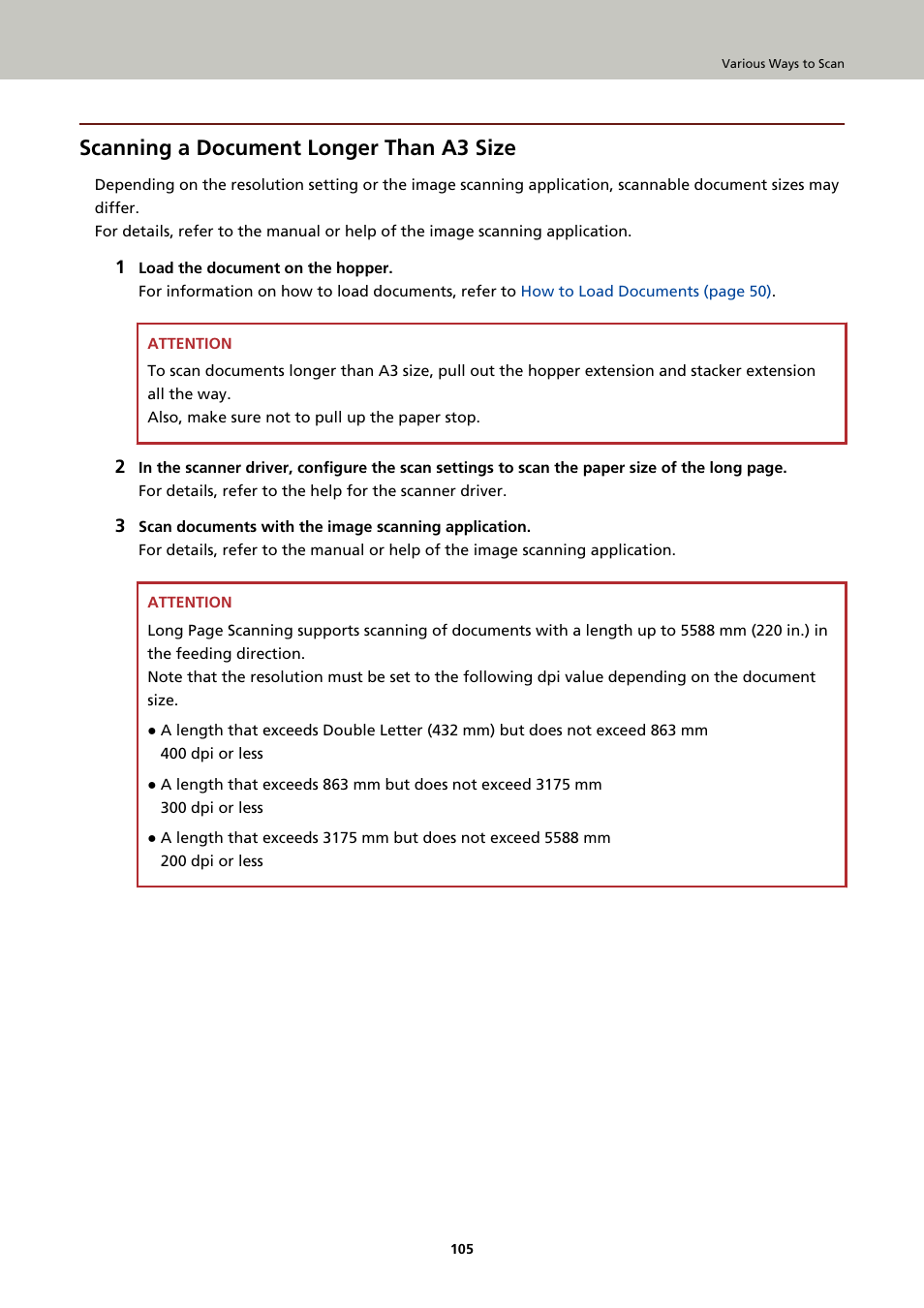 Scanning a document longer than a3 size | Fujitsu Ricoh Fujitsu fi-7900 Image Scanner User Manual | Page 105 / 291