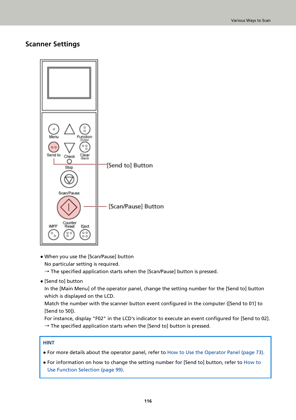 Scanner settings | Fujitsu Ricoh Fujitsu fi-7900 Image Scanner User Manual | Page 116 / 291