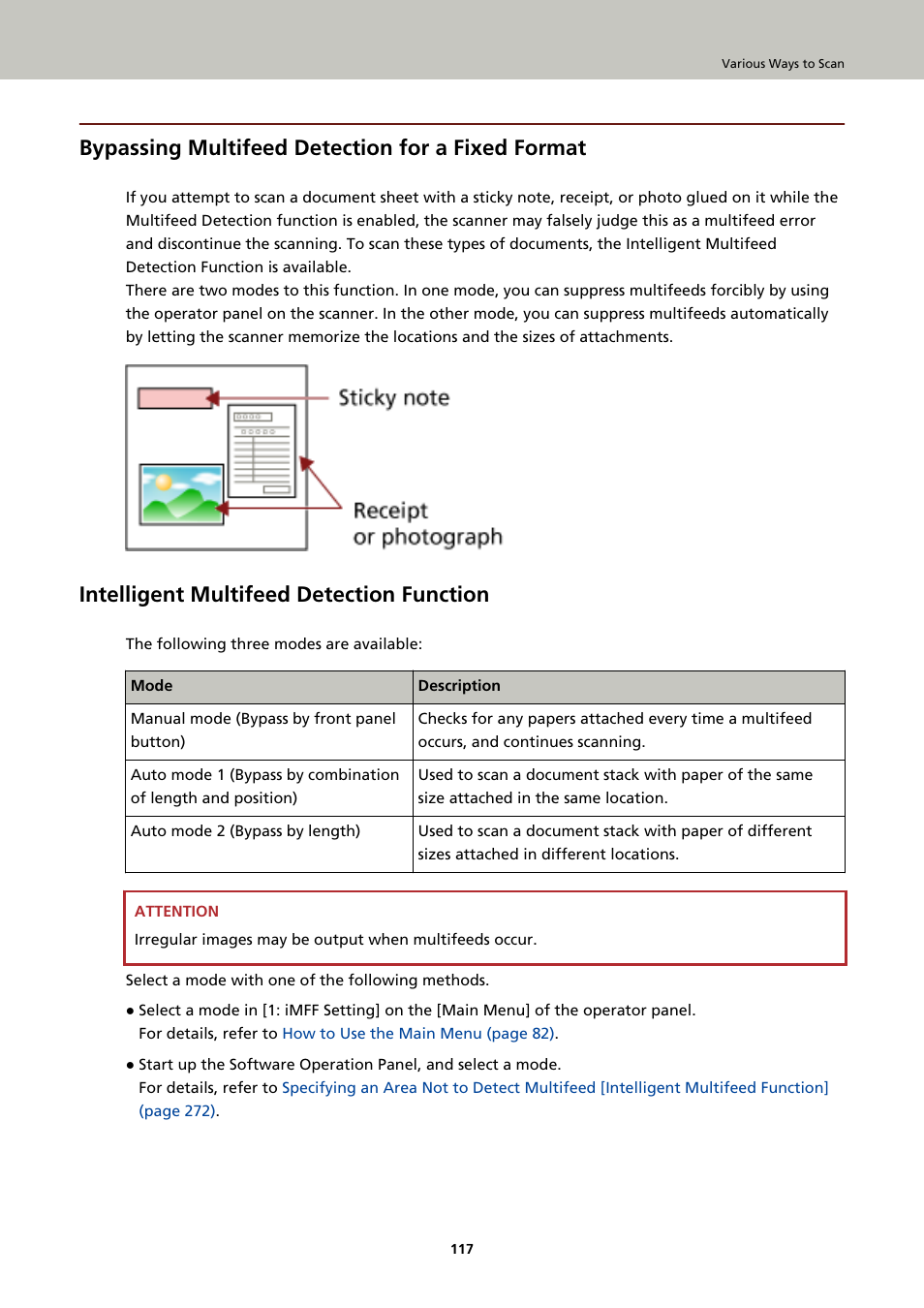 Bypassing multifeed detection for a fixed format, Intelligent multifeed detection function, Bypassing multifeed detection | Fujitsu Ricoh Fujitsu fi-7900 Image Scanner User Manual | Page 117 / 291