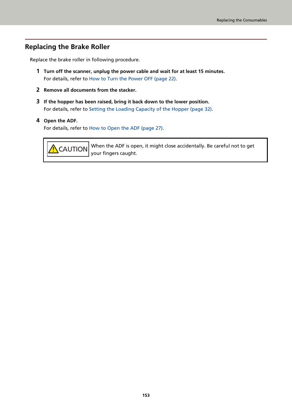 Replacing the brake roller, Caution | Fujitsu Ricoh Fujitsu fi-7900 Image Scanner User Manual | Page 153 / 291