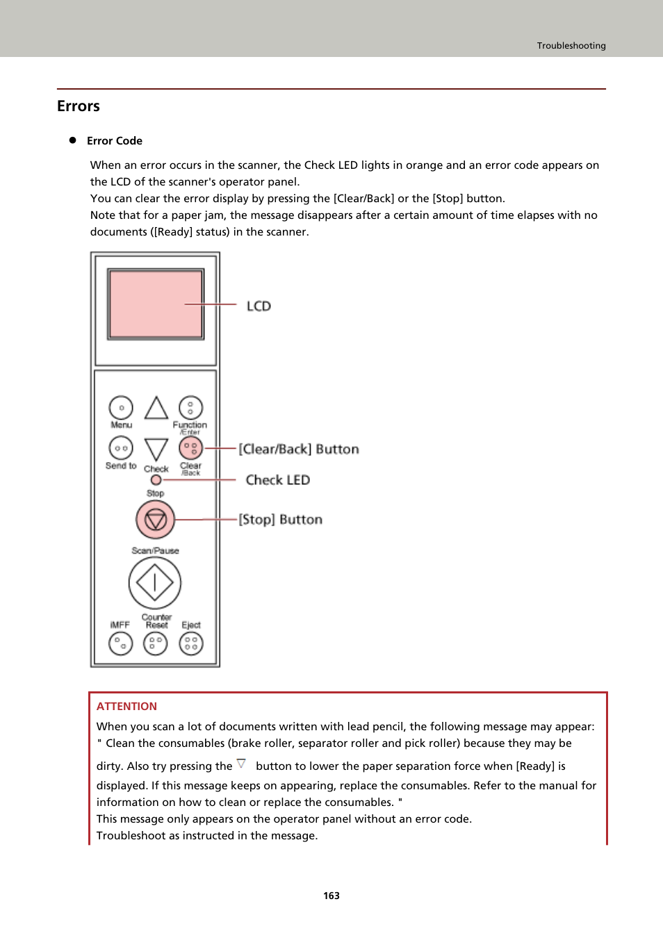 Errors, For details, refer to | Fujitsu Ricoh Fujitsu fi-7900 Image Scanner User Manual | Page 163 / 291