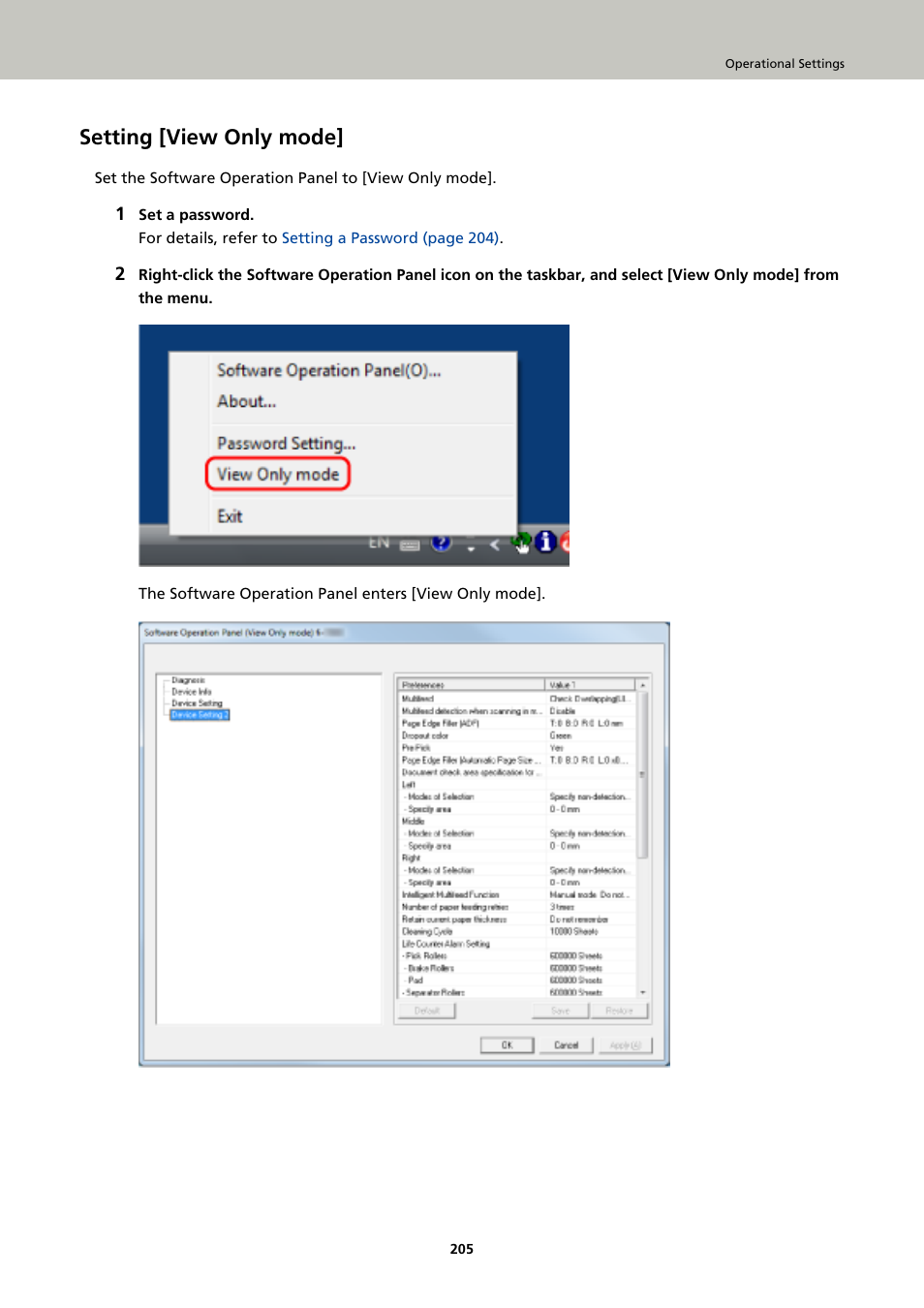 Setting [view only mode, Setting, View only mode | Fujitsu Ricoh Fujitsu fi-7900 Image Scanner User Manual | Page 205 / 291