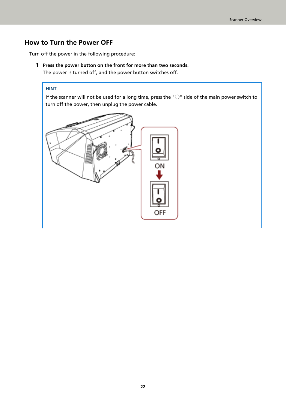 How to turn the power off | Fujitsu Ricoh Fujitsu fi-7900 Image Scanner User Manual | Page 22 / 291